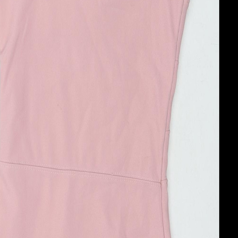 Boohoo Womens Pink Polyester Bodycon Size 6 Square Neck Pullover