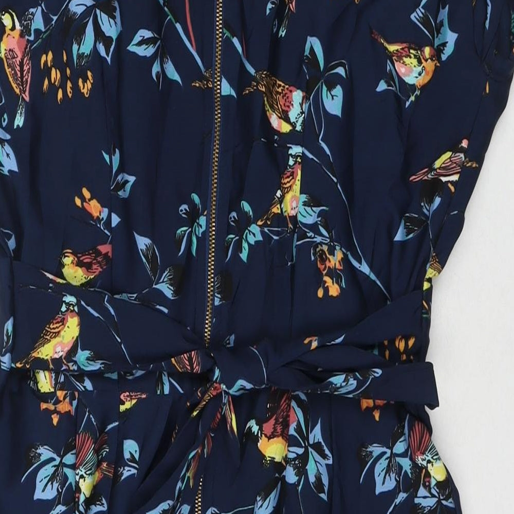 Closet Womens Blue Floral Polyester A-Line Size 12 V-Neck Zip