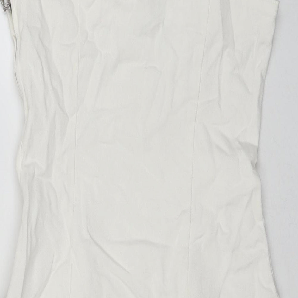 Divided by H&M Womens White Cotton Tank Dress Size 8 Round Neck Zip