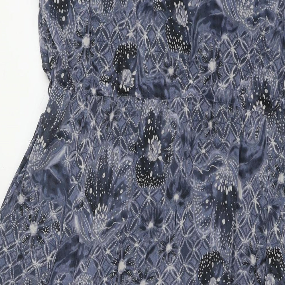 Indigo Womens Blue Geometric Polyester A-Line Size 14 Round Neck Pullover