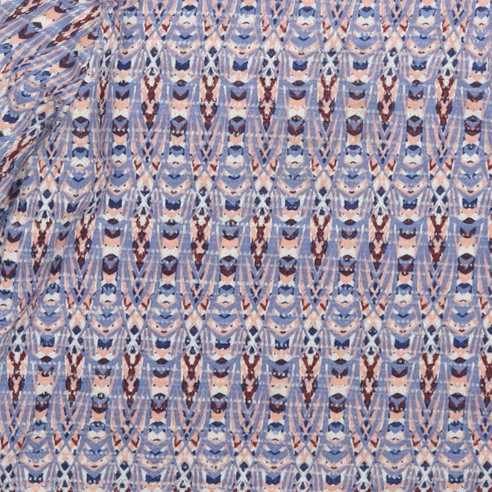 Debenhams Womens Blue Geometric Polyester Basic Blouse Size 8 Round Neck