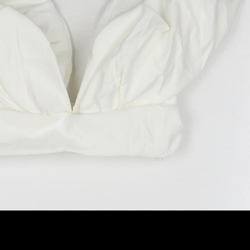 Zara Womens White Polyester Cropped Blouse Size 4 V-Neck