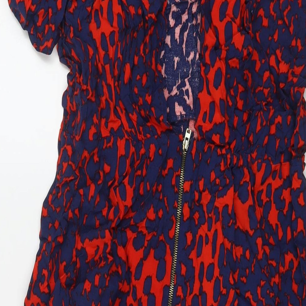 ASOS Womens Red Geometric Viscose A-Line Size 16 Round Neck Zip