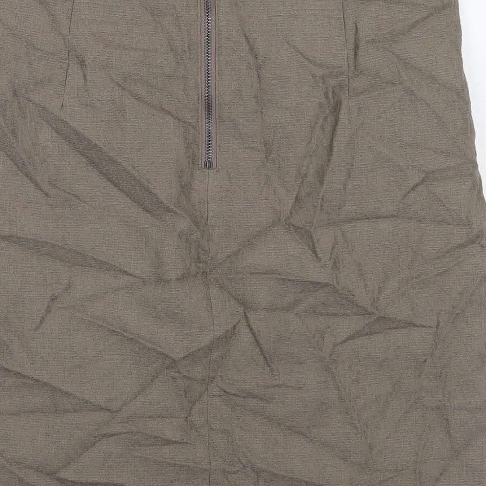 Marks & Spencer Womens Brown Cotton A-Line Skirt Size 10 Zip