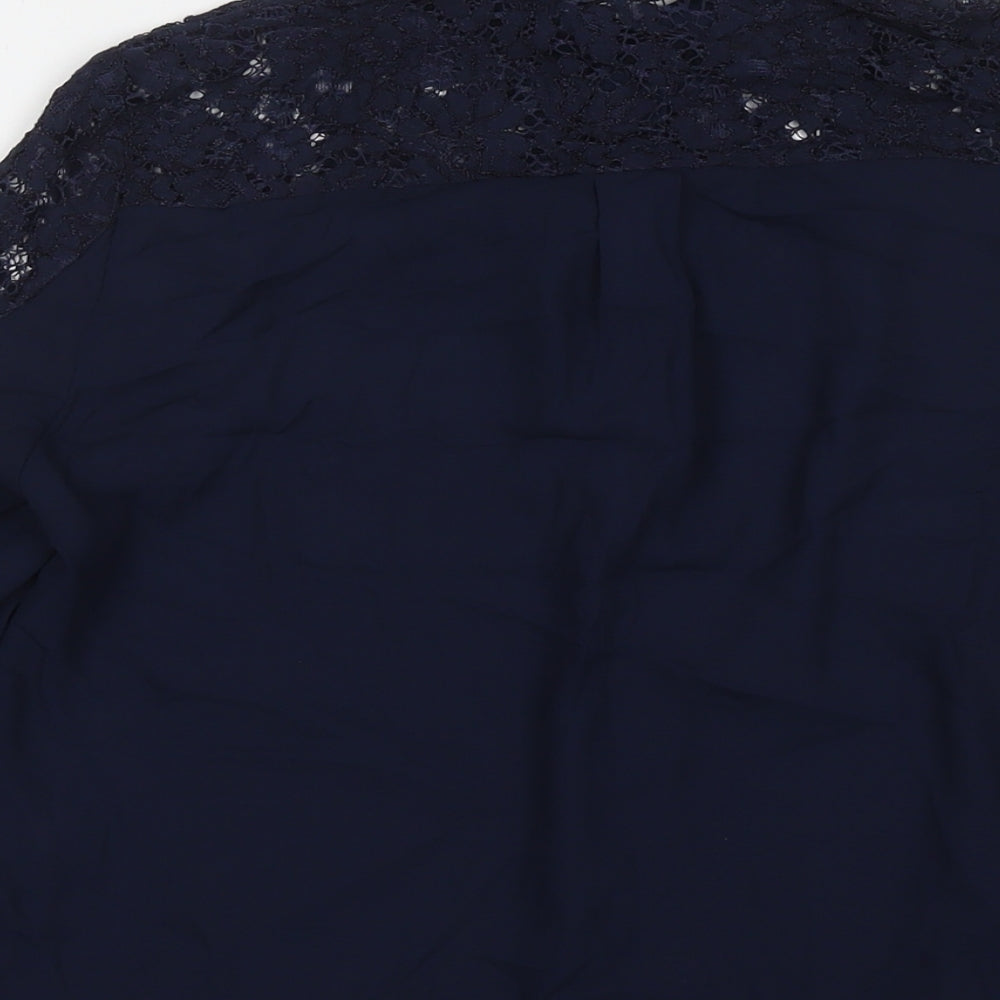 Zara Womens Blue Polyester Basic Button-Up Size M Collared - Lace Detail