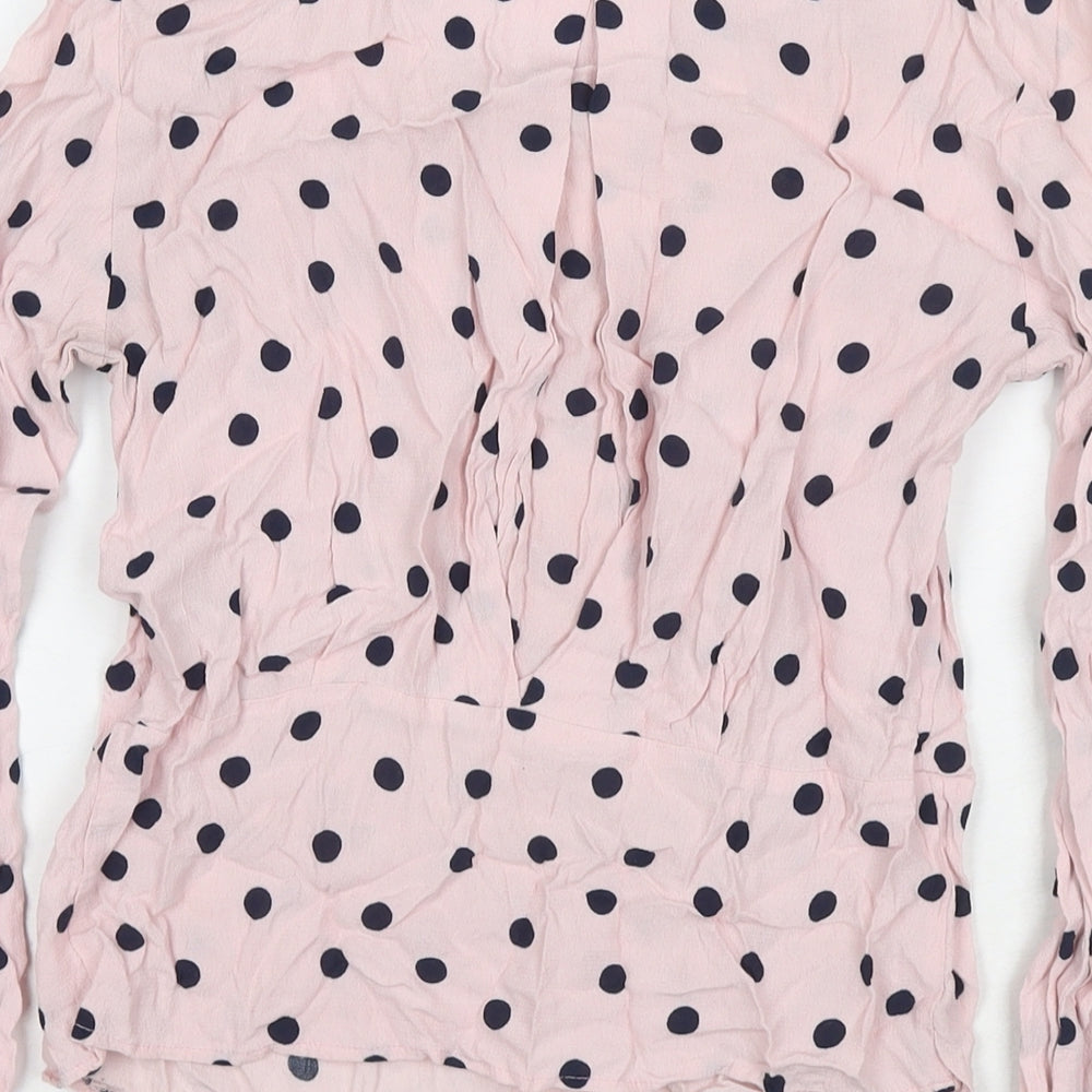 Marks & Spencer Womens Pink Polka Dot Viscose Basic Blouse Size 8 Round Neck