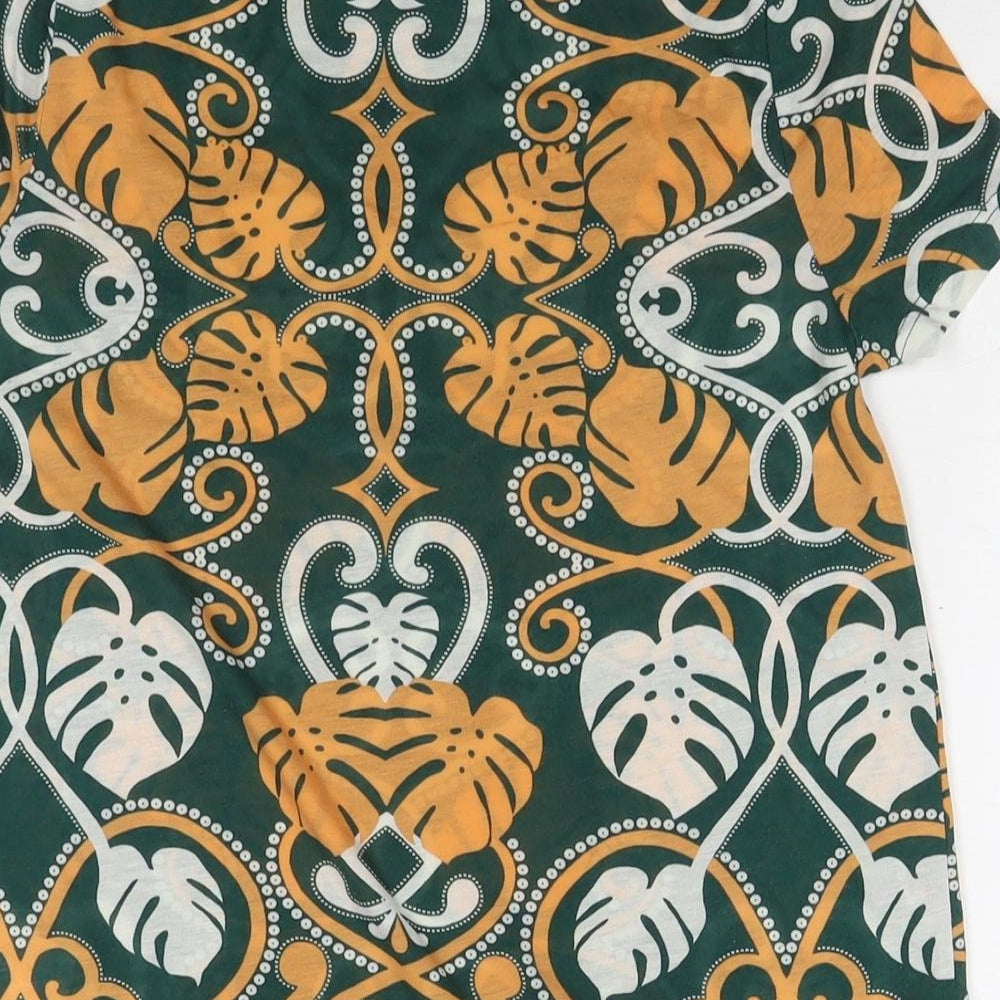 H&M Womens Green Geometric Polyester Basic T-Shirt Size XS Round Neck