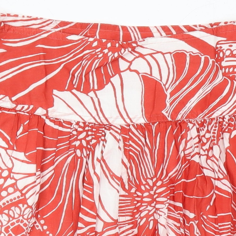 Marks & Spencer Womens Red Floral Cotton A-Line Skirt Size 8 Zip