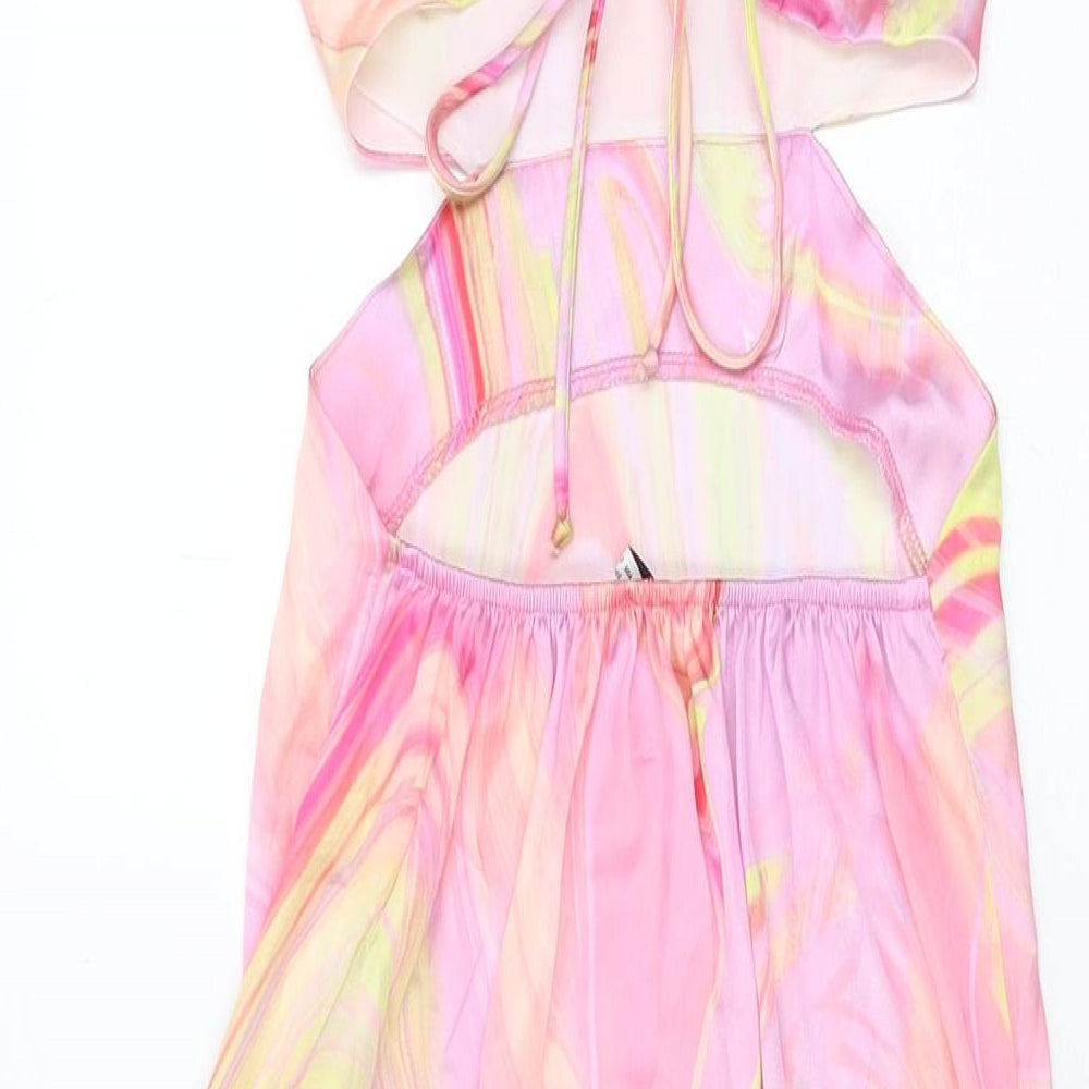 Bershka Womens Pink Geometric Polyester A-Line Size XS Halter Tie