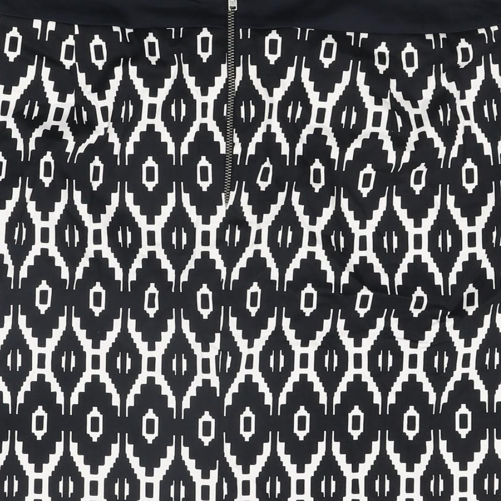 Marks & Spencer Womens Black Geometric Cotton Straight & Pencil Skirt Size 10 Zip