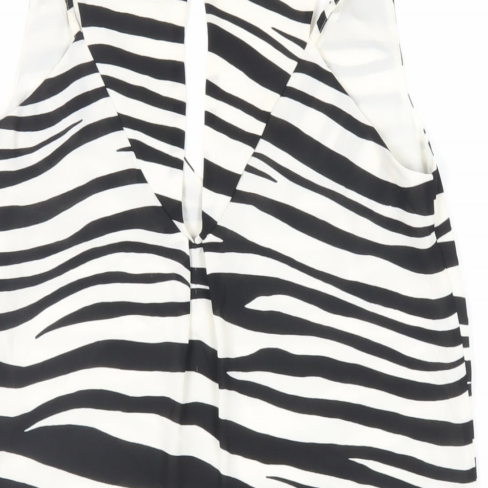 Oasis Womens Black Animal Print Polyester Basic Tank Size 8 V-Neck - Zebra Print