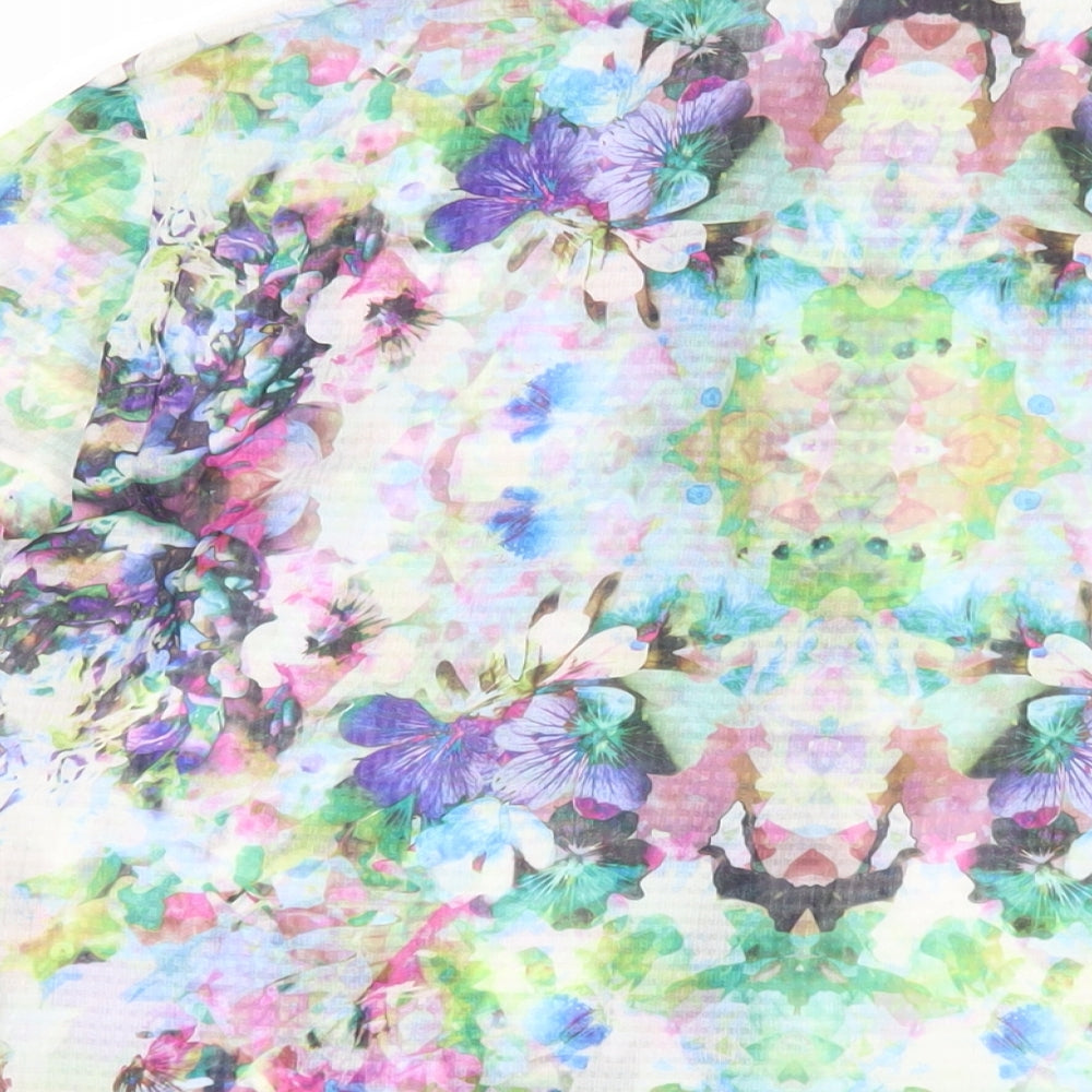 H&M Womens Multicoloured Floral Polyester Basic Button-Up Size 6 Collared - Sheer
