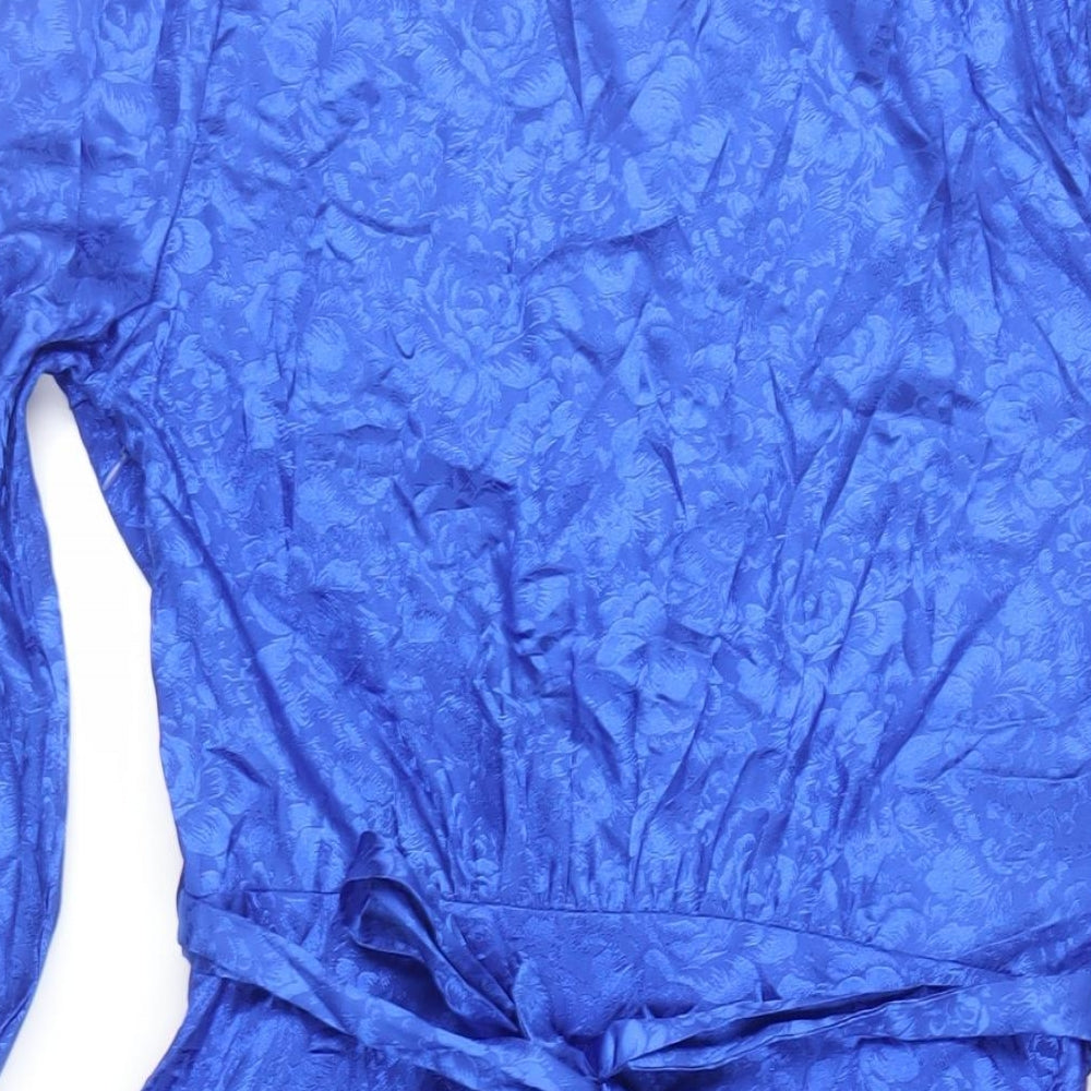 Quiz Womens Blue Floral Polyester Skater Dress Size 12 V-Neck Zip - Belted