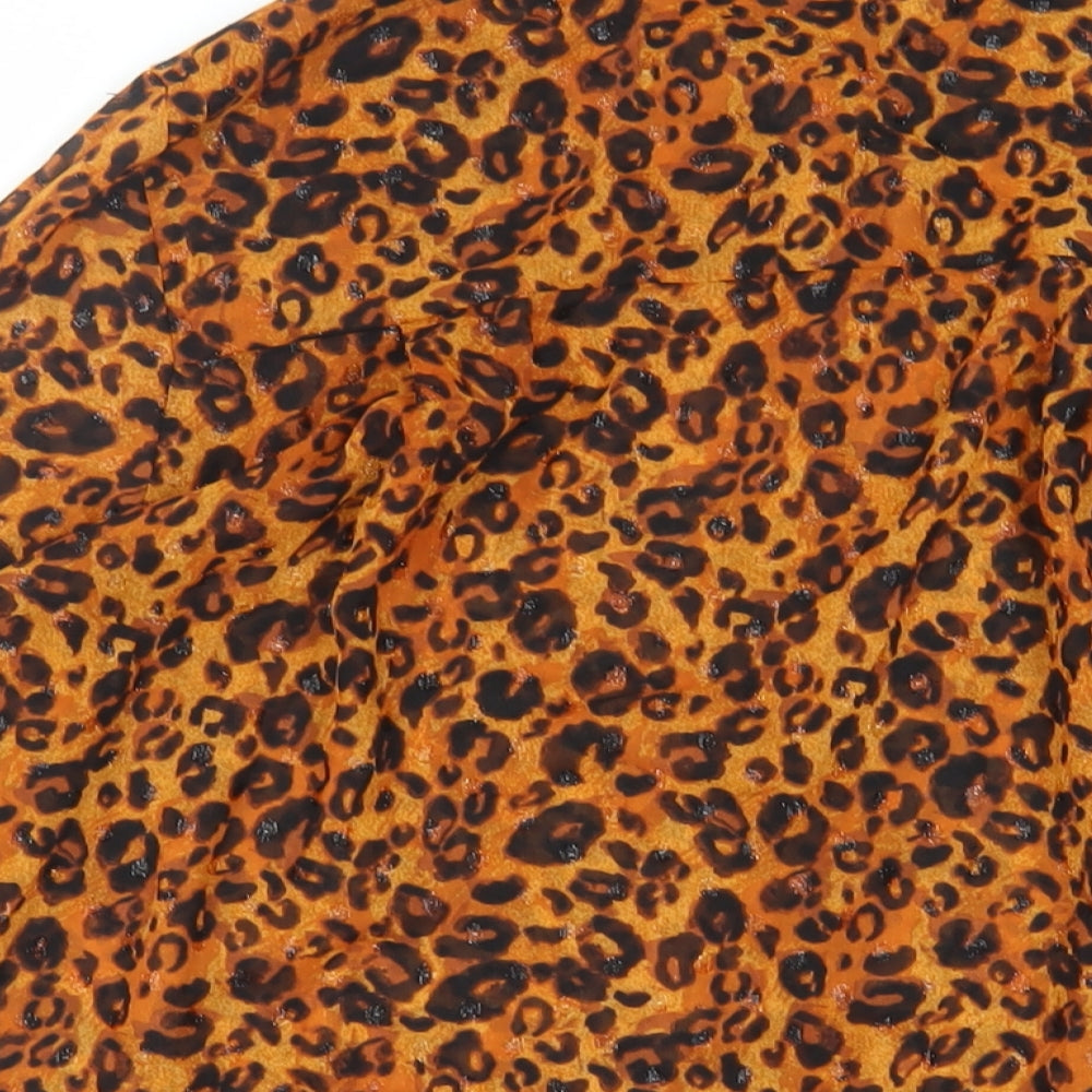 NEXT Womens Brown Animal Print Polyester Basic Button-Up Size 16 Collared - Sheer