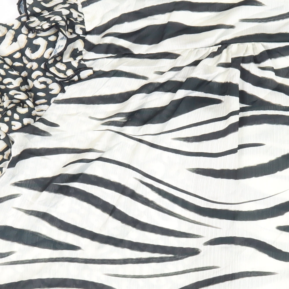 Kaleidoscope Womens Black Animal Print Polyester Basic Button-Up Size 10 V-Neck