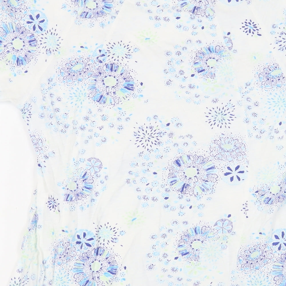 Marks & Spencer Womens Blue Floral Cotton Basic T-Shirt Size 8 Boat Neck - Ruffle