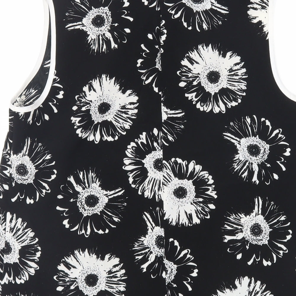 Marks & Spencer Womens Black Floral Polyester Basic Blouse Size 10 Collared