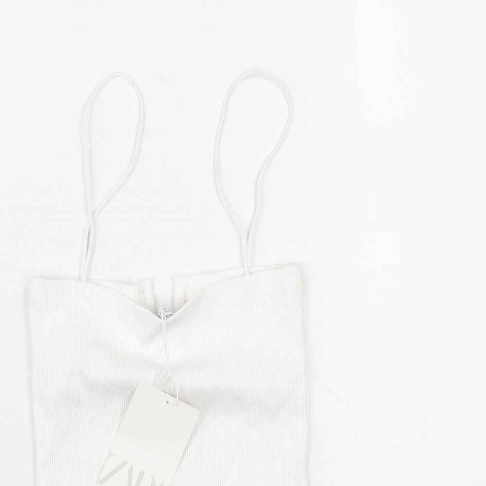 Zara Womens White Cotton Camisole T-Shirt Size S Square Neck