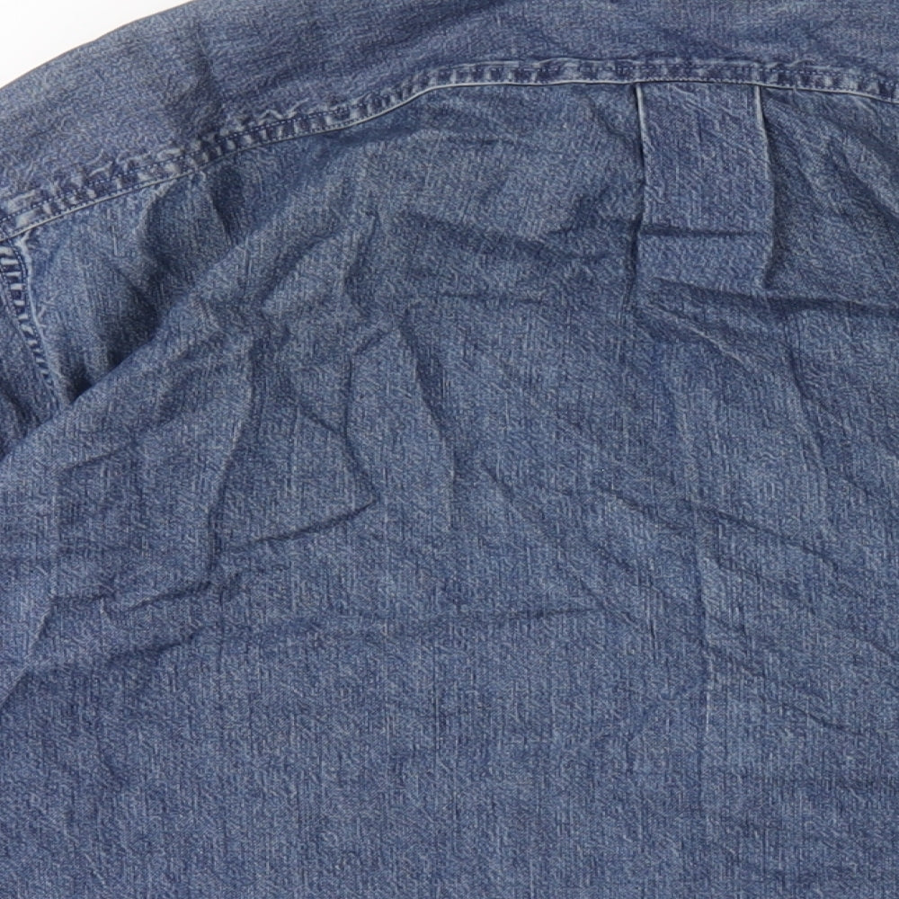 Lands' End Mens Blue Cotton Button-Up Size M Collared Button