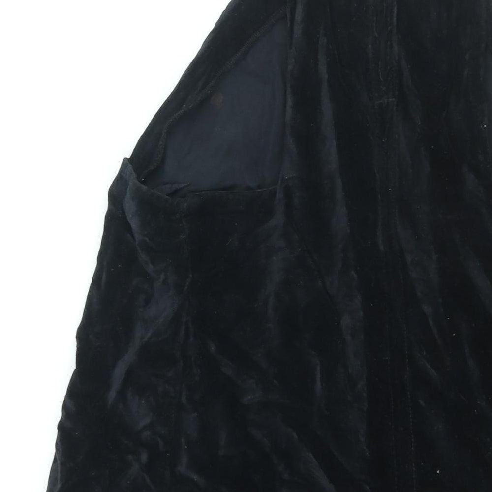 Topshop Womens Black Cotton Pinafore/Dungaree Dress Size 12 Square Neck Hook & Eye