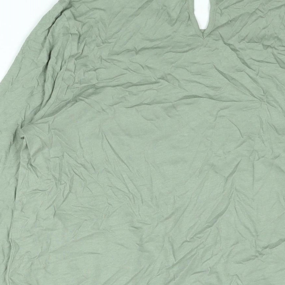 Marks & Spencer Womens Green Viscose Basic Blouse Size 10 Round Neck - Rouched Detail