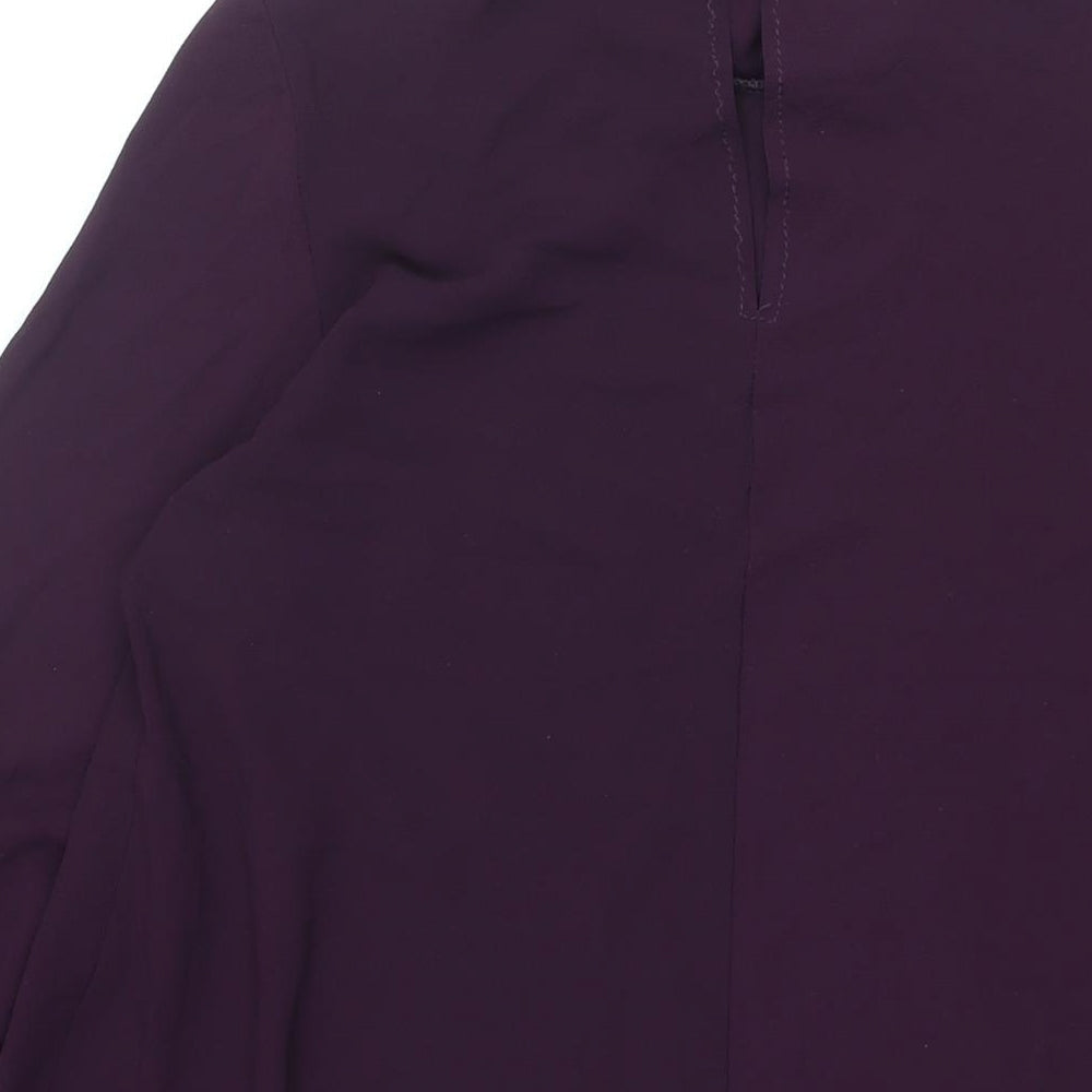 Zack Womens Purple Polyester A-Line Size 10 High Neck Button