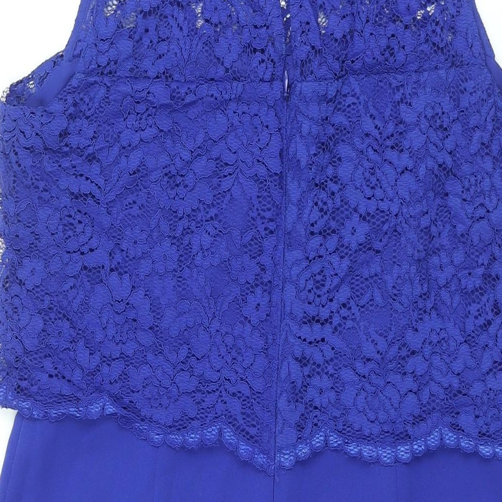 Oasis Womens Blue Polyamide Shift Size 14 Round Neck Button - Lace Bodice