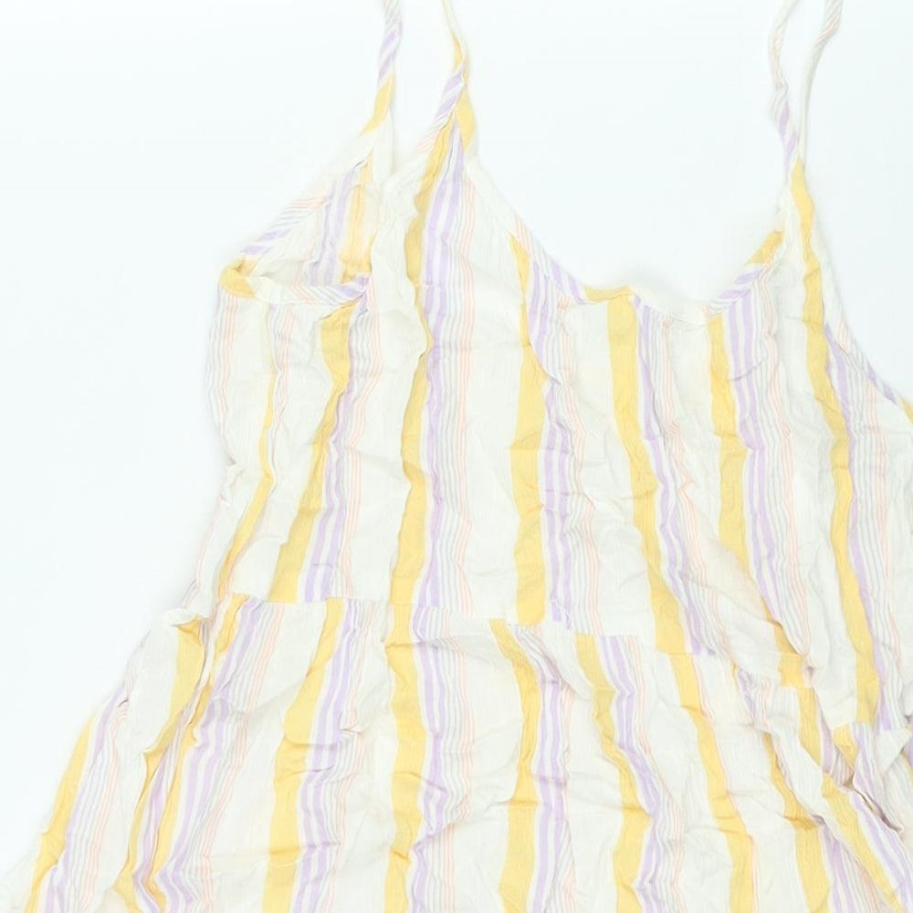 New Look Womens Multicoloured Striped Viscose Tank Dress Size 14 Scoop Neck Pullover - Smocked