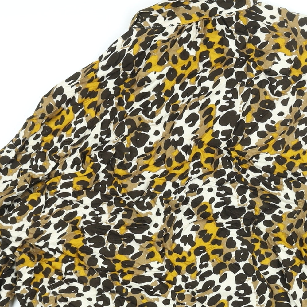 NEXT Womens Brown Animal Print Viscose Basic Button-Up Size 12 Collared - Leopard Print