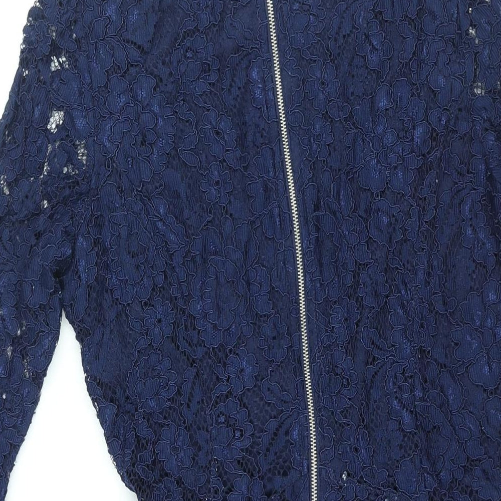 Rebellion Womens Blue Cotton A-Line Size M Round Neck Zip