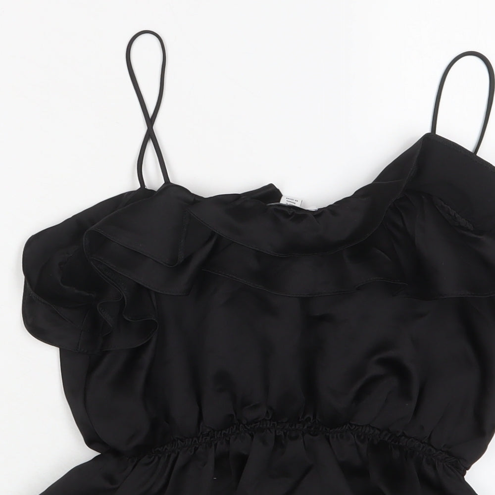 Topshop Womens Black Polyester Cropped Tank Size 8 V-Neck