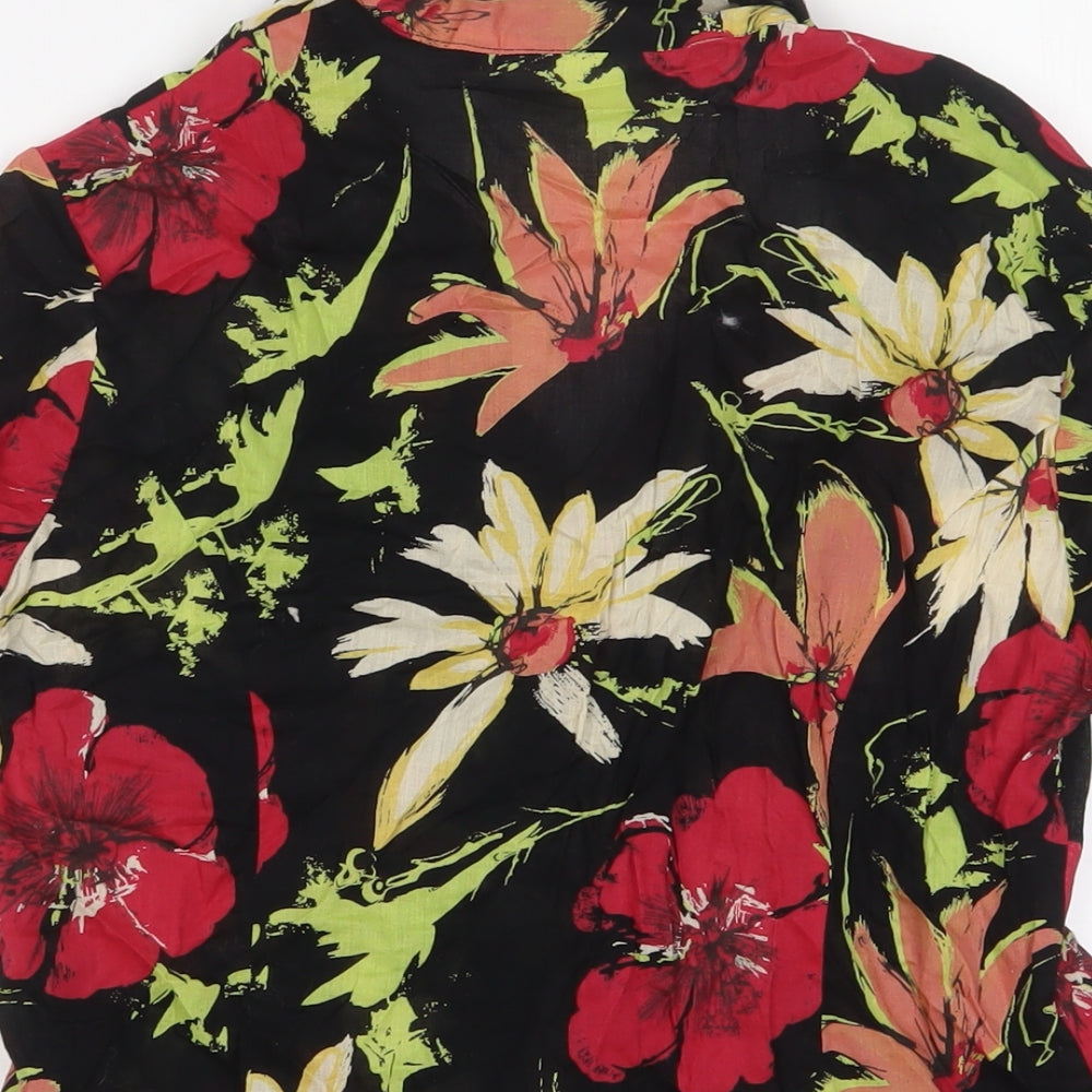 Adini Womens Black Floral Cotton Basic Button-Up Size S Collared