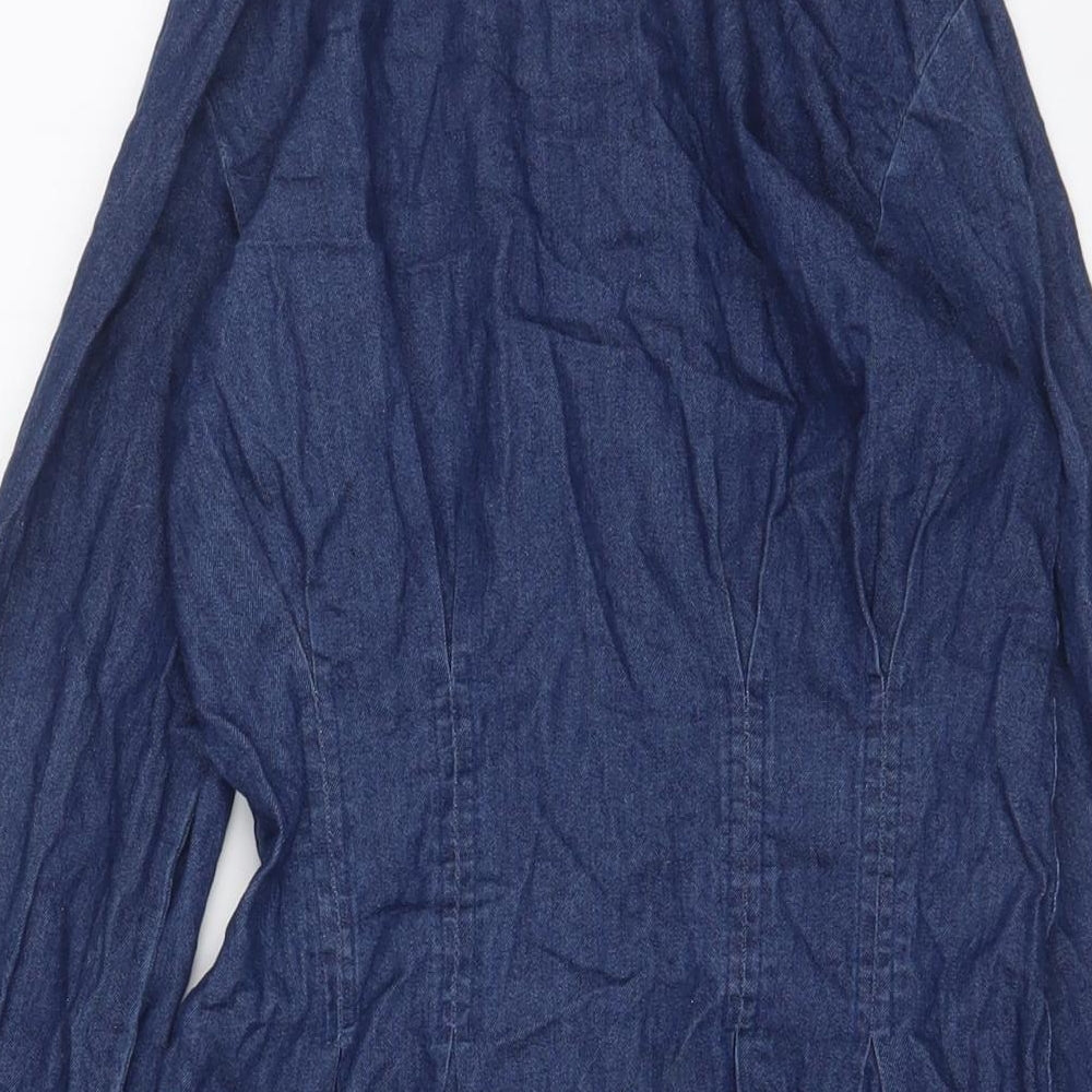 Pimkie Womens Blue Cotton A-Line Size 8 Collared Snap