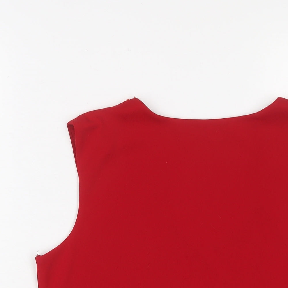 Sarah Hamilton Womens Red Polyester Basic Tank Size 16 V-Neck - Beaded