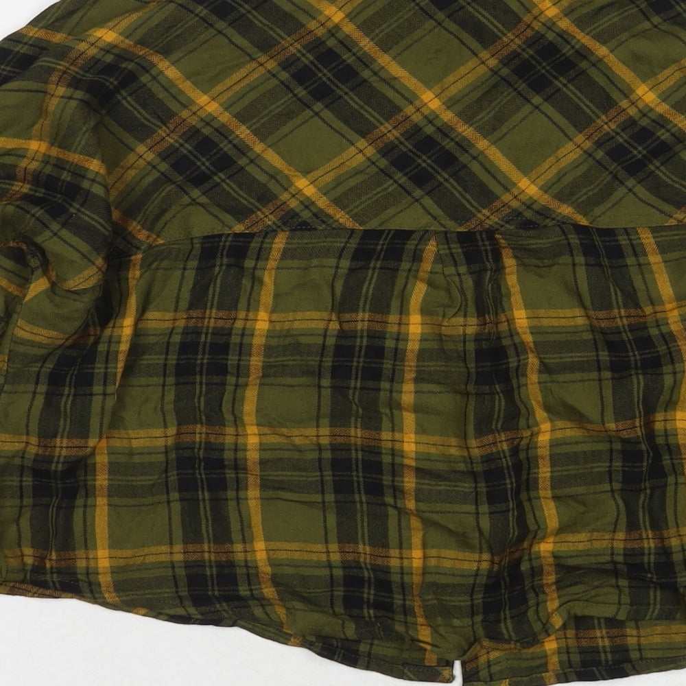 Only Womens Green Check Viscose Basic Button-Up Size 8 Collared