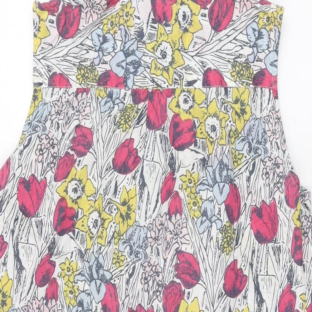 Heyton Womens White Floral Cotton Shift Size 8 Collared Button