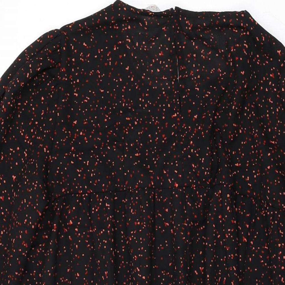 Compania Fantastica Womens Black Polka Dot Polyester Shift Size S Round Neck Button