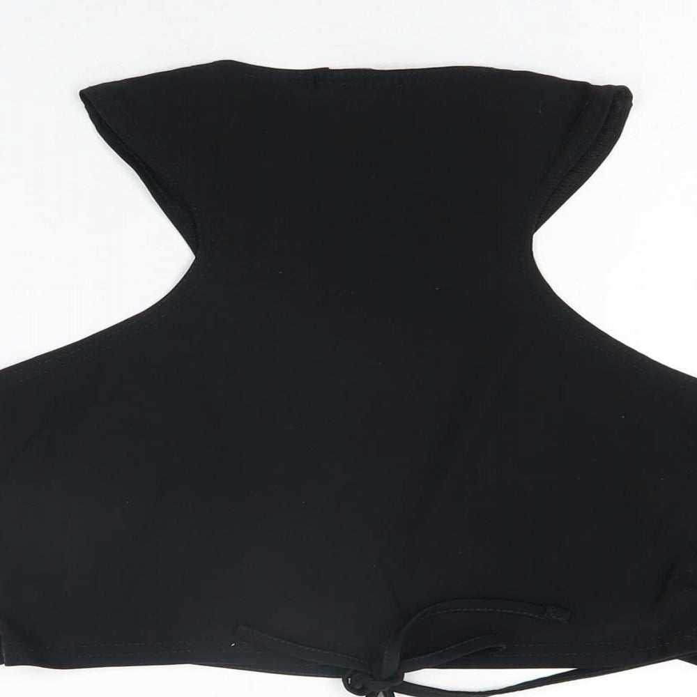 PRETTYLITTLETHING Womens Black Polyester Cropped T-Shirt Size 12 Round Neck