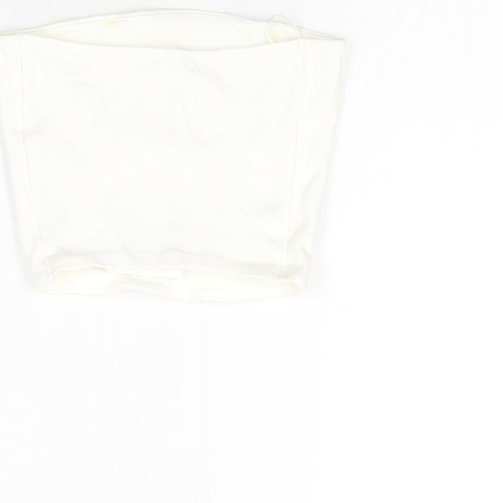 Zara Womens White Cotton Cropped T-Shirt Size S Off the Shoulder