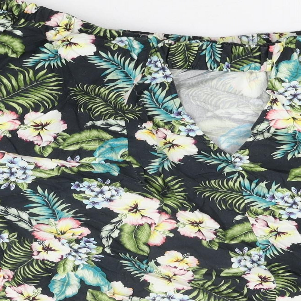Topshop Womens Black Floral Cotton Basic T-Shirt Size 8 Off the Shoulder