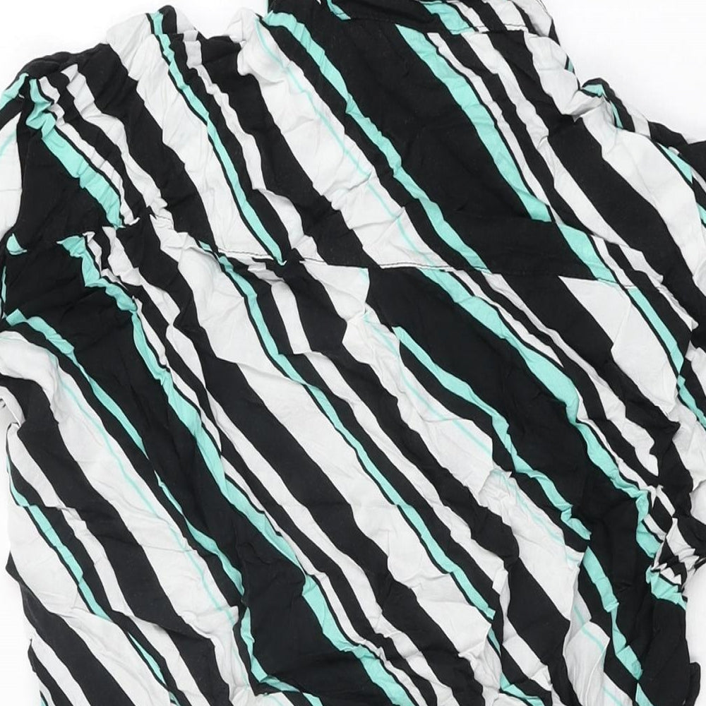 Select Womens Black Striped Viscose Basic Button-Up Size 14 Collared