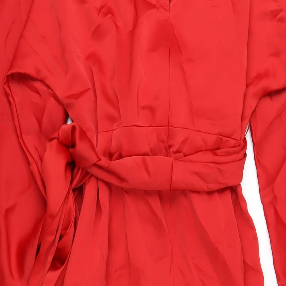 ASOS Womens Red Polyester A-Line Size 14 V-Neck Zip