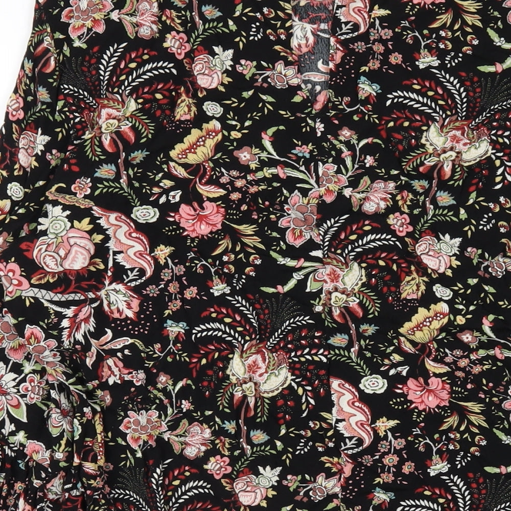 H&M Womens Black Geometric Viscose A-Line Size 12 Round Neck Button