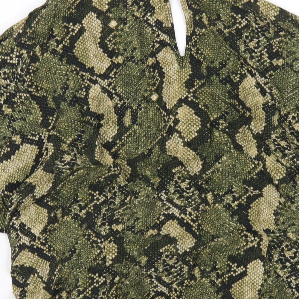 H&M Womens Green Animal Print Viscose Basic T-Shirt Size 10 Round Neck - Snake Print