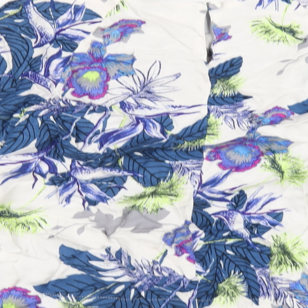 Topshop Womens Multicoloured Floral Viscose Basic T-Shirt Size 8 Round Neck