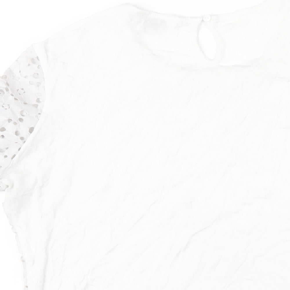 Dorothy Perkins Womens White Nylon Basic T-Shirt Size 16 Round Neck