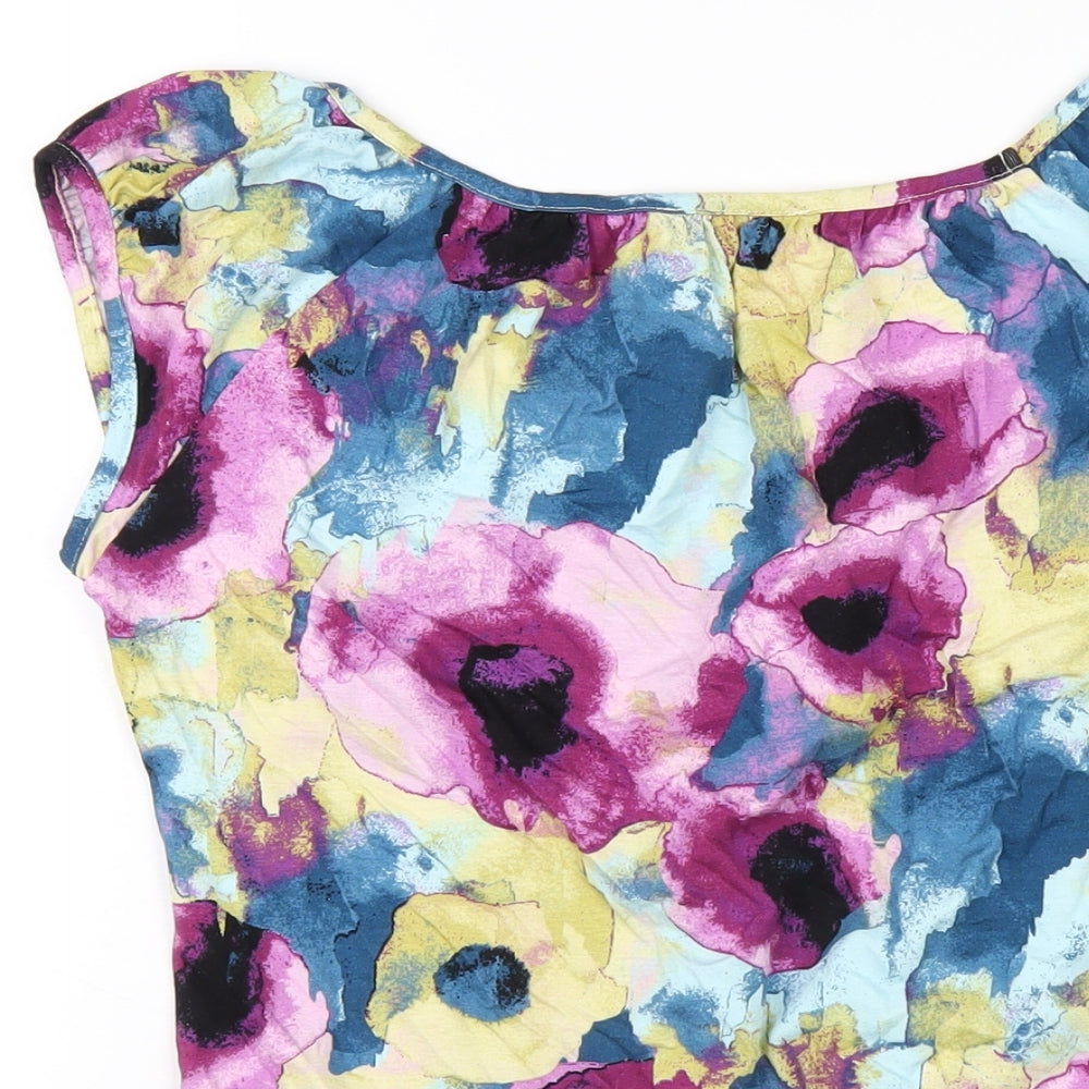Marks & Spencer Womens Multicoloured Geometric Viscose Basic T-Shirt Size 8 Round Neck