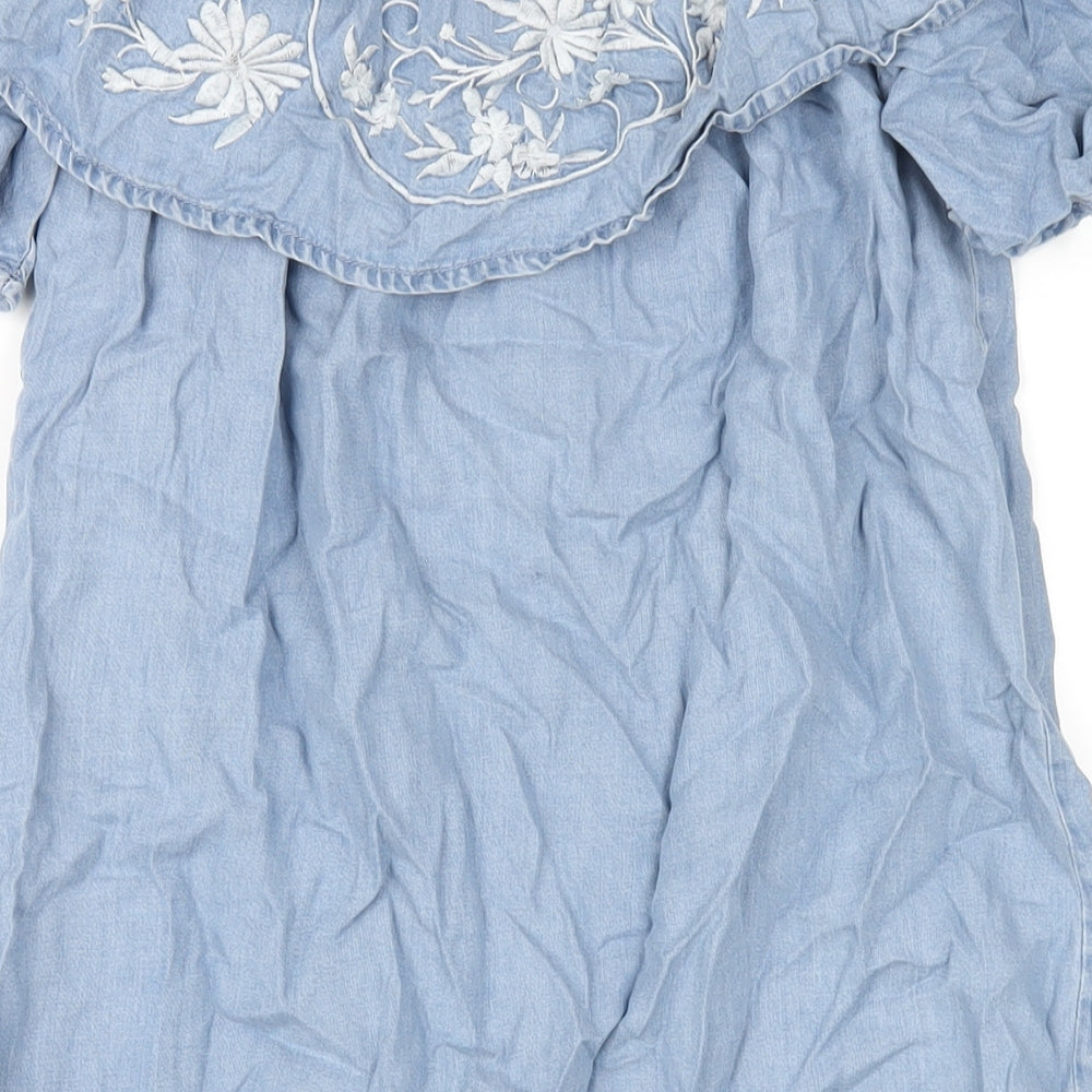 Dorothy Perkins Womens Blue Polyester A-Line Size 10 Off the Shoulder Pullover