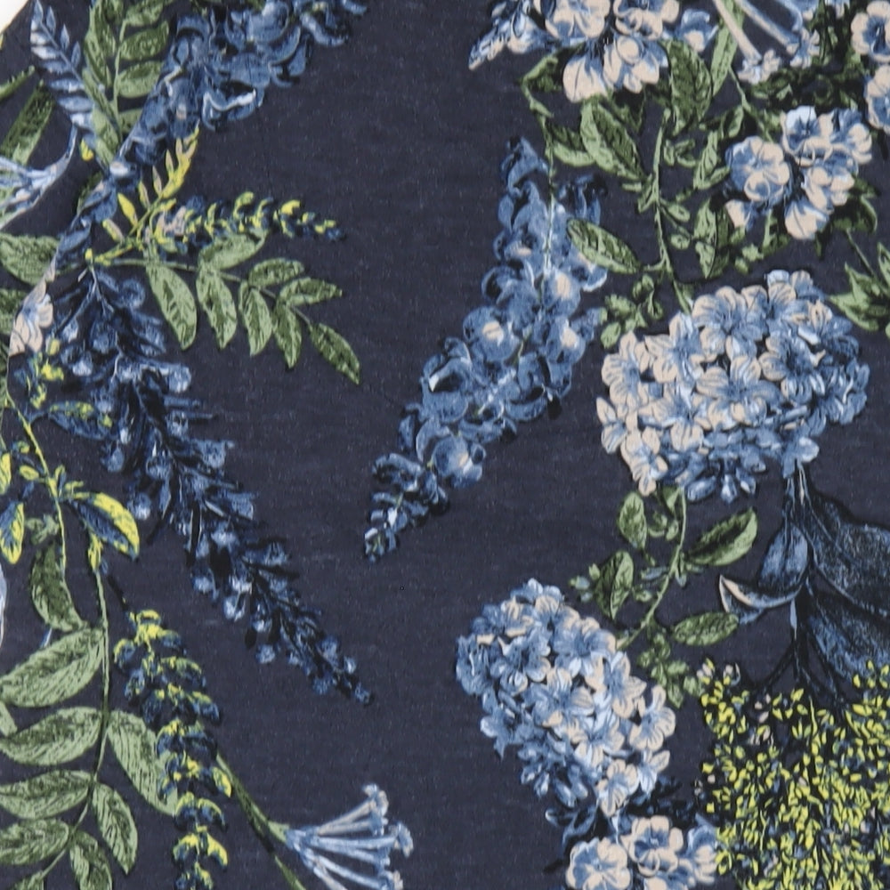 NEXT Womens Blue Floral Polyester A-Line Size 12 Round Neck Pullover