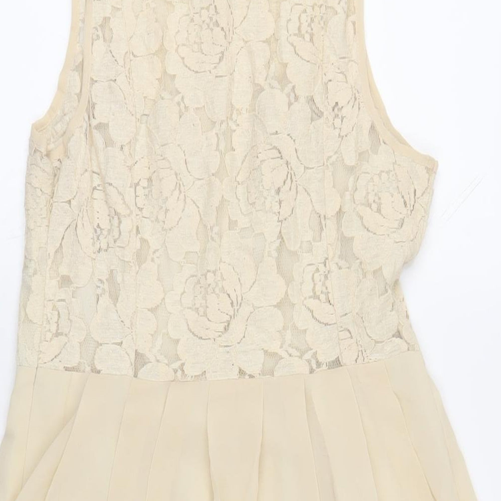 Pins & Needles Womens Beige Polyester Fit & Flare Size S Collared Button - Lace Top